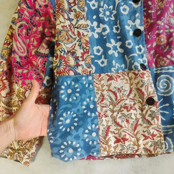 Vintage Silver Stream Patchwork Boxy Relaxed Fit Artsy Lightweight Jacket OS - Picture 9 of 12